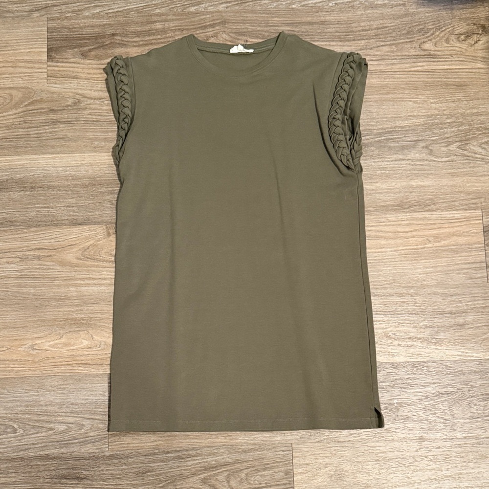 Entro Women’s Olive Green Sleeveless Dress with Braided Detail